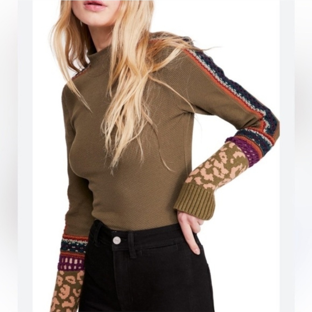 Free People Army Green Switch It Up Boho Thermal Cuff Size medium
